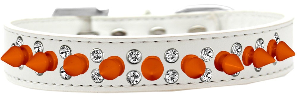 Pet and Dog Spike Collar featuring double crystal and orange spikes, showcasing a stylish design with a crystal buckle.