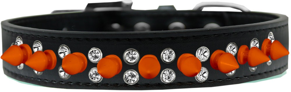Pet and Dog Spike Collar featuring double crystal and orange spikes, showcasing a stylish design with a crystal buckle.