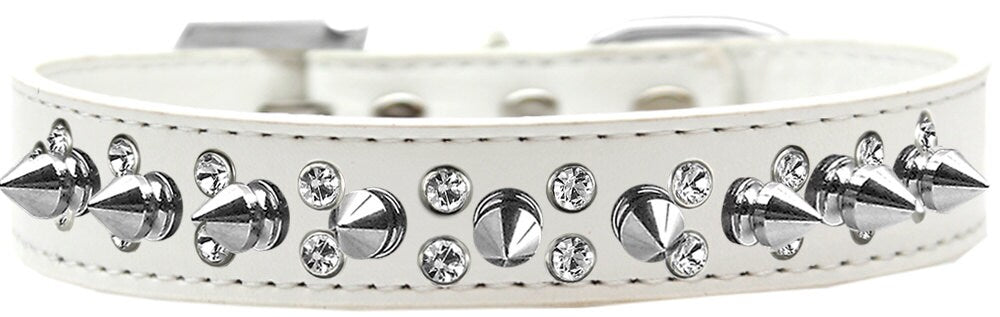 Pet and Dog Spike Collar featuring double rows of clear crystals and silver spikes, showcasing a stylish and bold design.