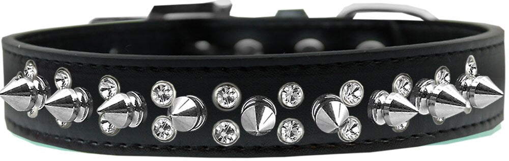 Pet and Dog Spike Collar featuring double rows of clear crystals and silver spikes, showcasing a stylish and bold design.