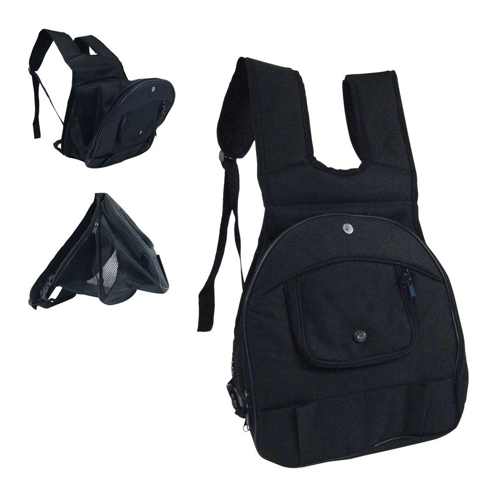 Pet Backpack Gloria Kangaroo in black, expandable design with ventilation grille, suitable for small pets up to 3.5 kg.
