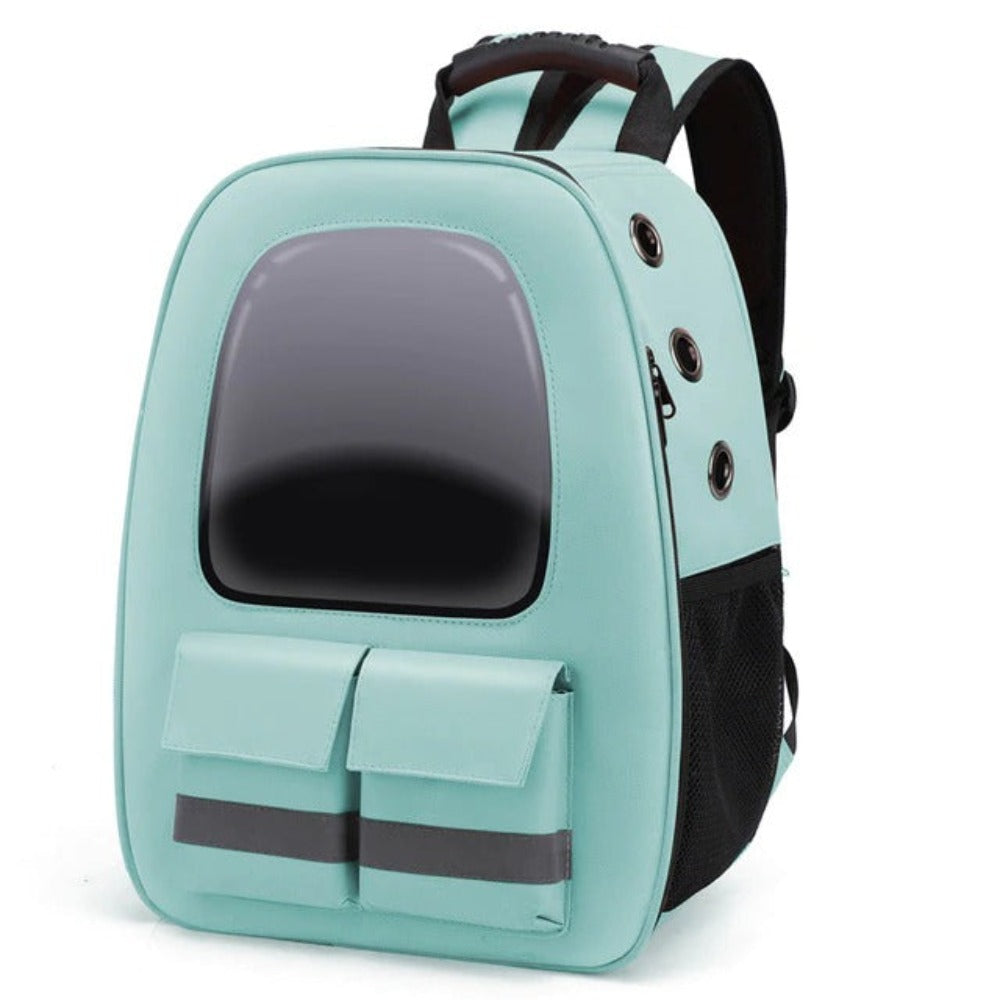 Pet Breathable Traveling Backpack with breathable panels and pockets, designed for small pets, available in multiple colors.