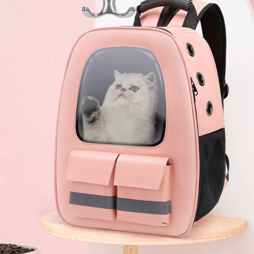 Pet Breathable Traveling Backpack with breathable panels and pockets, designed for small pets, available in multiple colors.