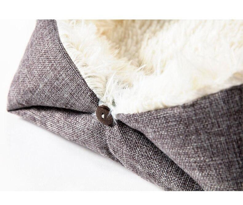 Soft long plush cat bed in white and gray, perfect for winter warmth for cats and small dogs.
