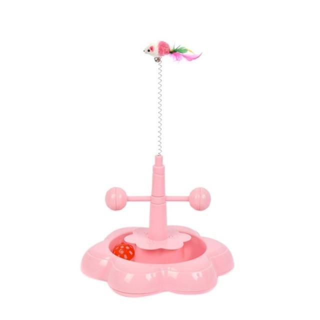 A colorful Pet Cat Stick Toy featuring a multi-level tower with rolling balls designed for interactive play and training for cats.