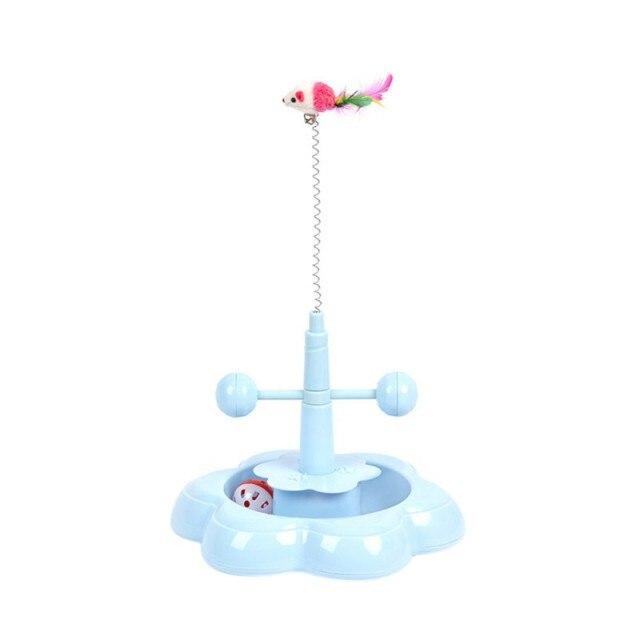 A colorful Pet Cat Stick Toy featuring a multi-level tower with rolling balls designed for interactive play and training for cats.