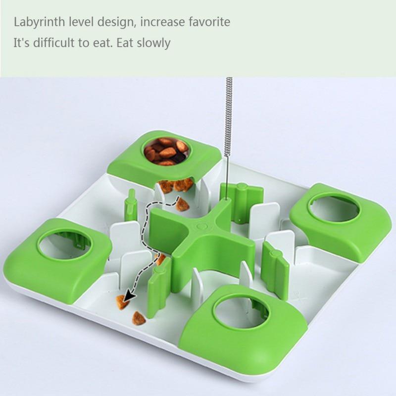 Pet Cat Toys Puzzle Game Toy featuring a colorful feather wand and maze design, perfect for engaging cats and dogs.