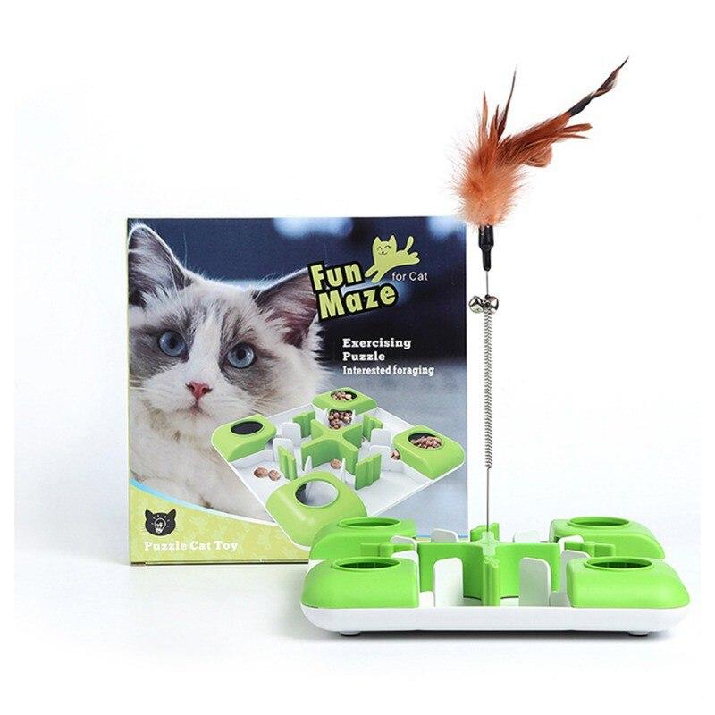 Pet Cat Toys Puzzle Game Toy featuring a colorful feather wand and maze design, perfect for engaging cats and dogs.