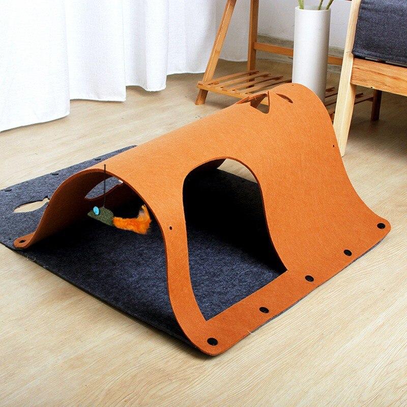 A colorful DIY combination cat tunnel toy made of durable cloth, designed for interactive play and training for cats and rabbits.