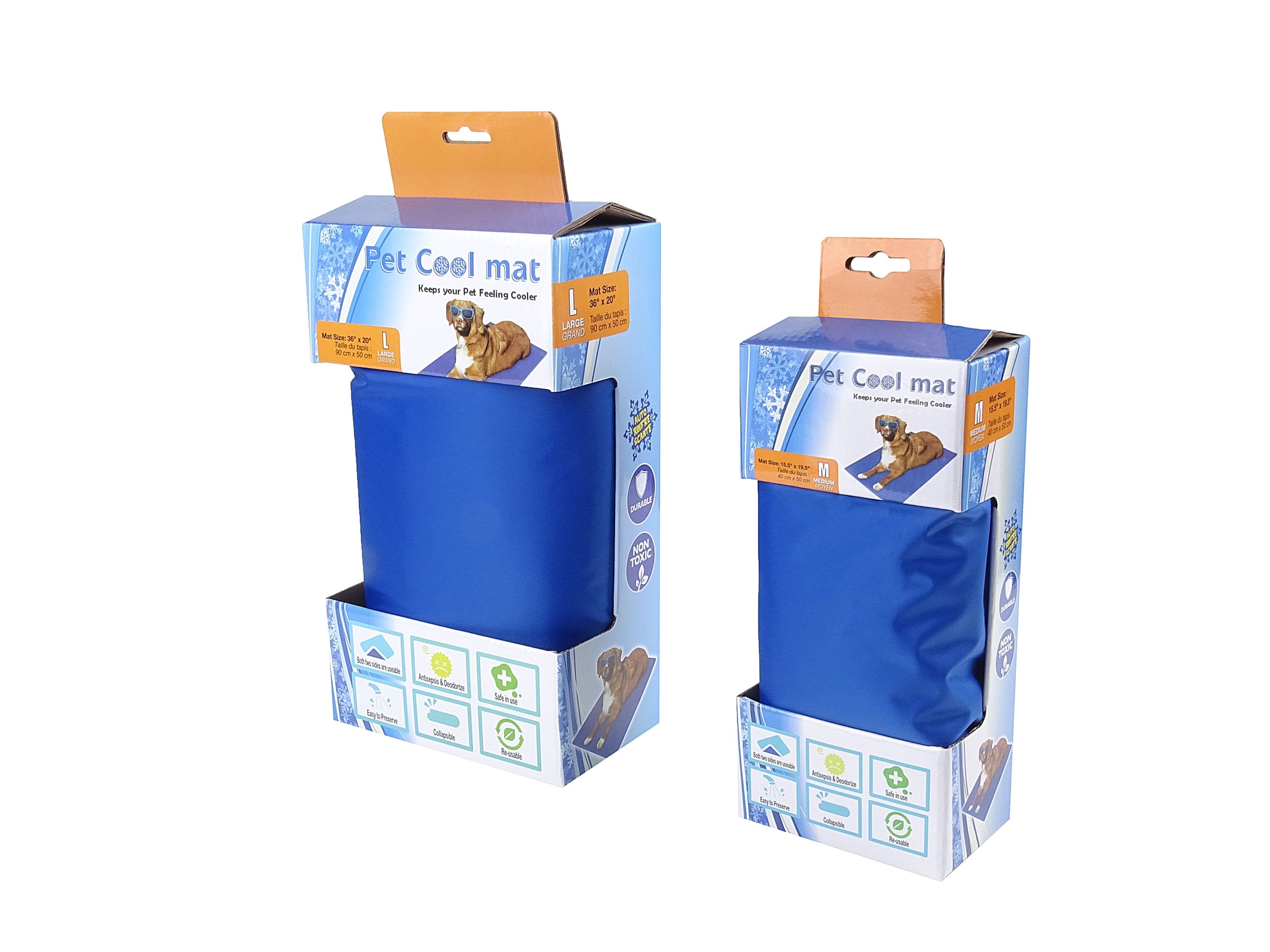 A pet cooling mat designed for dogs and cats, featuring a flexible and durable surface that provides cooling relief during hot weather.