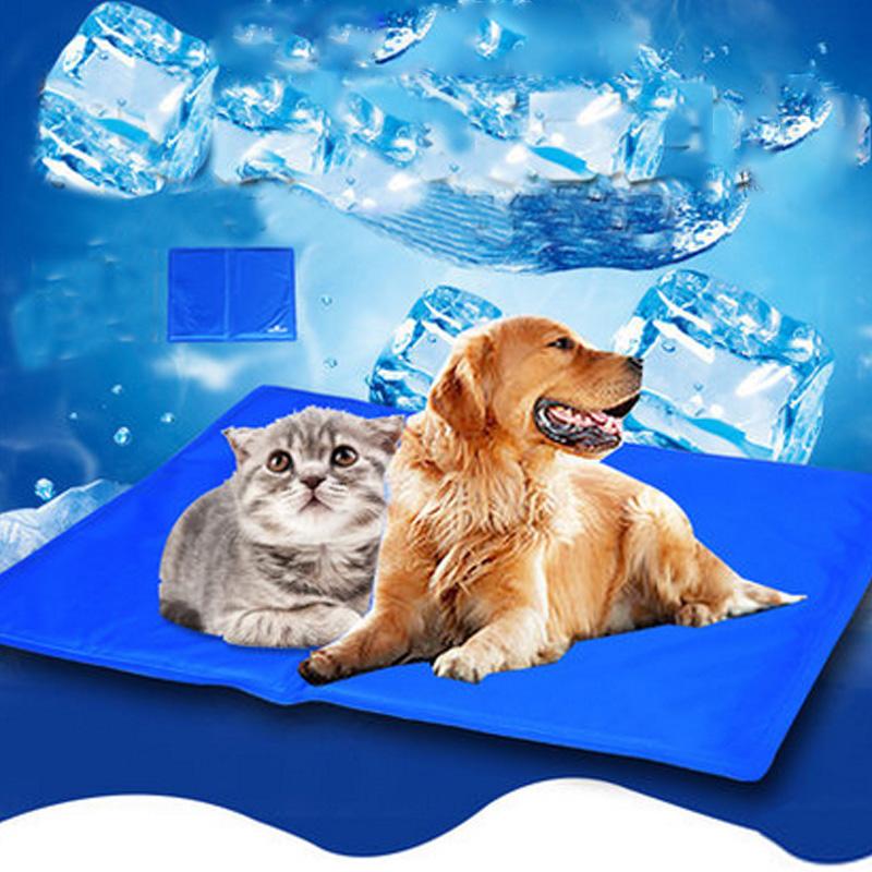 A pet cooling mat designed for dogs and cats, featuring a flexible and durable surface that provides cooling relief during hot weather.