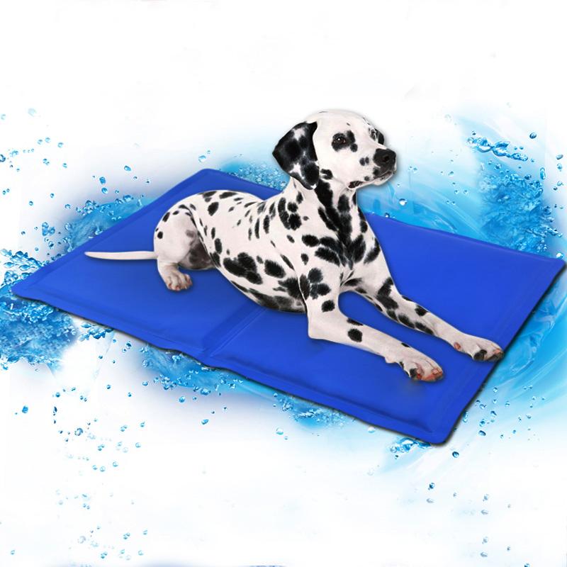A pet cooling mat designed for dogs and cats, featuring a flexible and durable surface that provides cooling relief during hot weather.