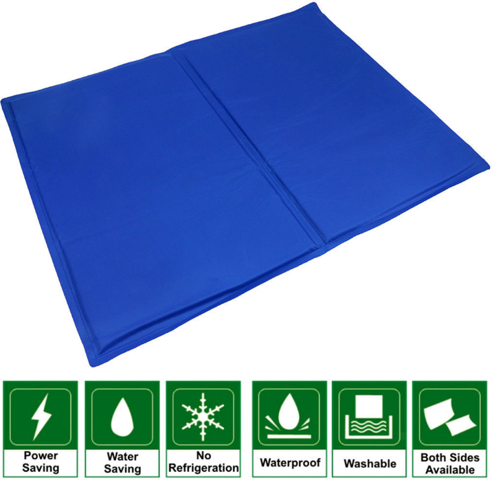 A pet cooling mat designed for dogs and cats, featuring a flexible and durable surface that provides cooling relief during hot weather.