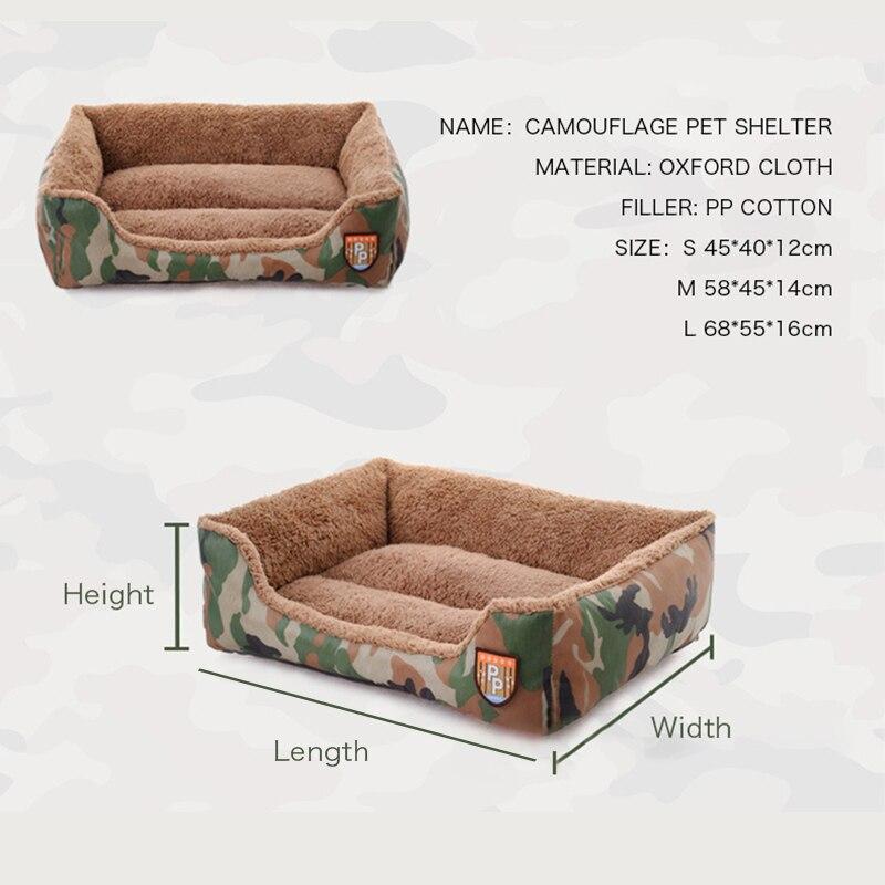 Military style camouflage pet dog bed, soft and warm, suitable for small to large dogs and cats.