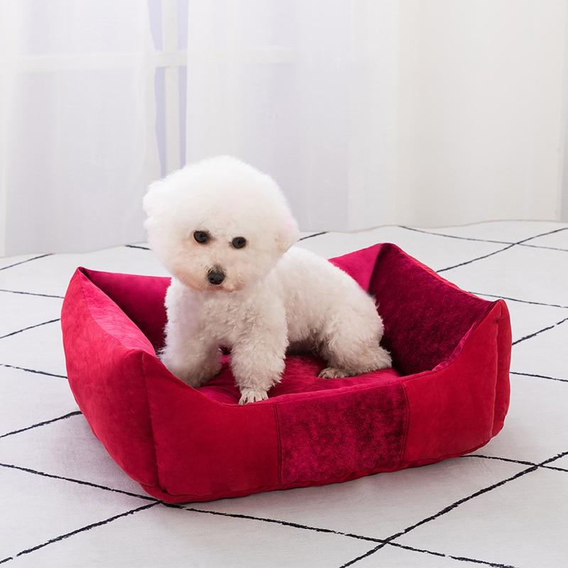 A cozy pet dog bed with a removable cushion, made of soft coral fleece, featuring a waterproof bottom and an attractive animal pattern, suitable for small to medium dogs.