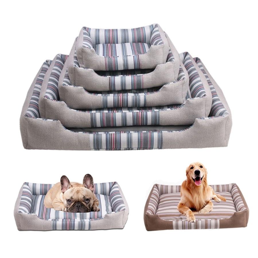 A soft, cozy pet dog bed with a striped pattern, perfect for winter warmth, featuring a removable cover for easy cleaning.