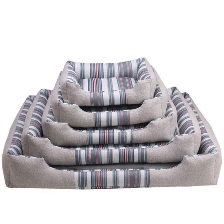 A soft, cozy pet dog bed with a striped pattern, perfect for winter warmth, featuring a removable cover for easy cleaning.