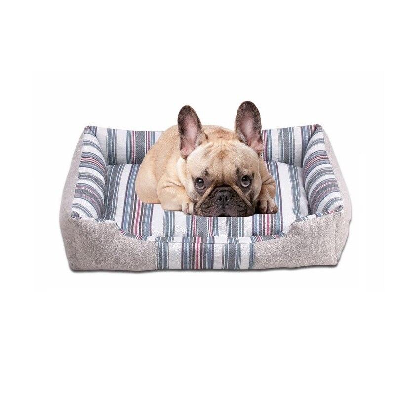 A soft, cozy pet dog bed with a striped pattern, perfect for winter warmth, featuring a removable cover for easy cleaning.