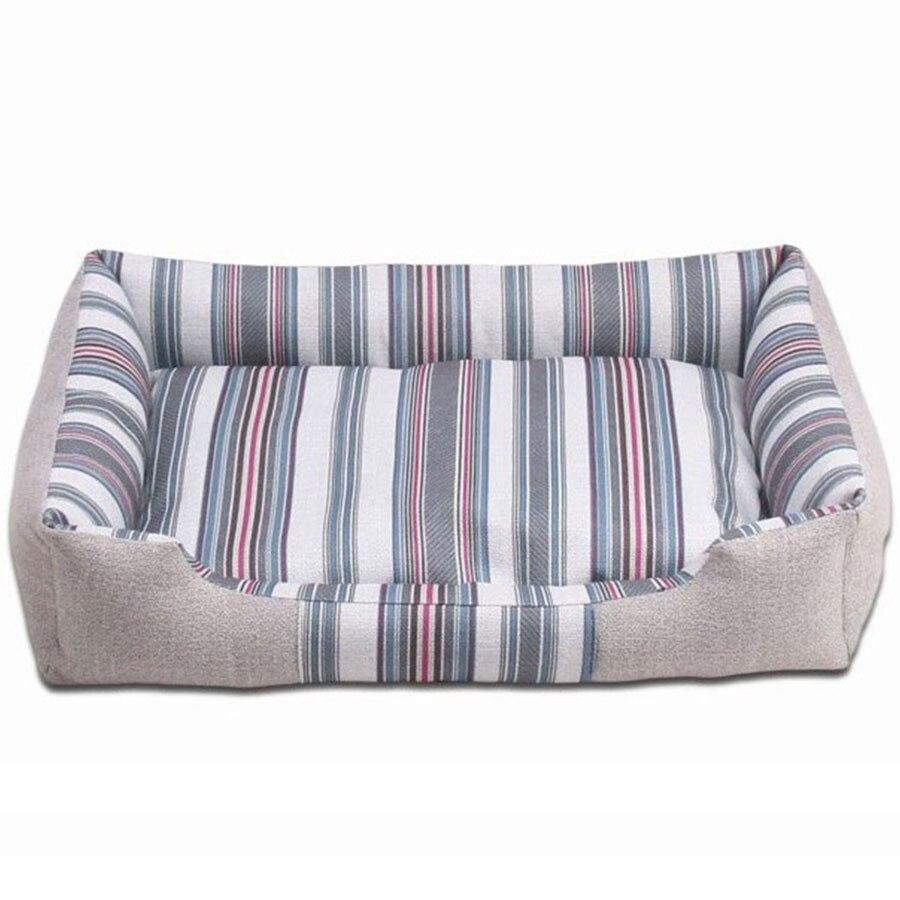 A soft, cozy pet dog bed with a striped pattern, perfect for winter warmth, featuring a removable cover for easy cleaning.