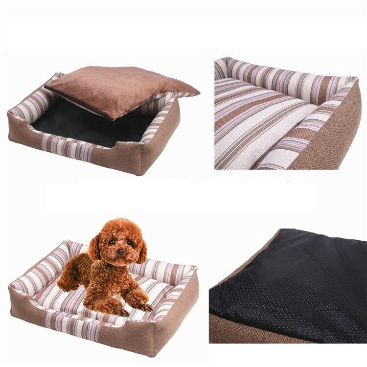 A soft, cozy pet dog bed with a striped pattern, perfect for winter warmth, featuring a removable cover for easy cleaning.