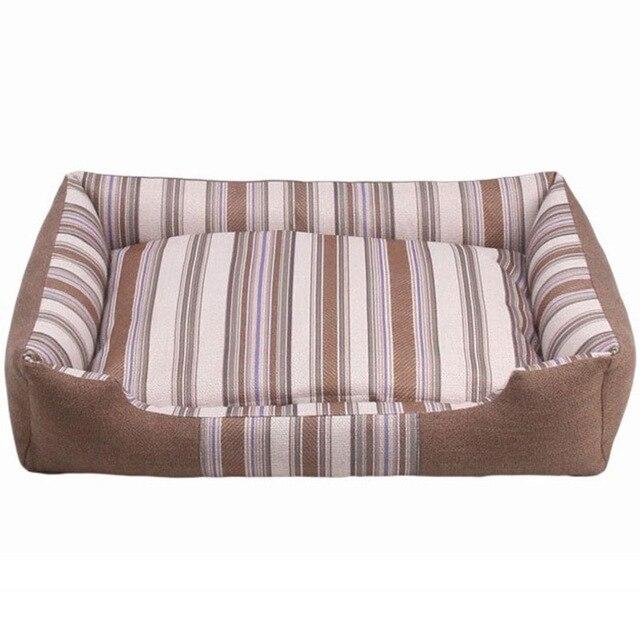 A soft, cozy pet dog bed with a striped pattern, perfect for winter warmth, featuring a removable cover for easy cleaning.