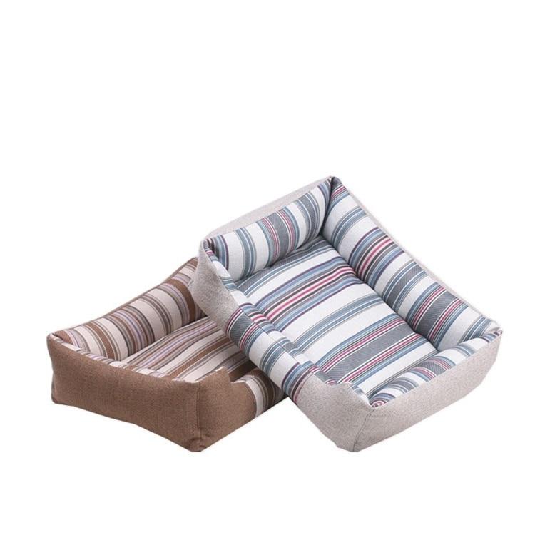 A soft, cozy pet dog bed with a striped pattern, perfect for winter warmth, featuring a removable cover for easy cleaning.
