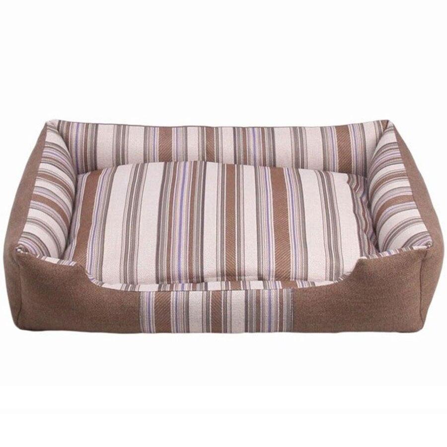 A soft, cozy pet dog bed with a striped pattern, perfect for winter warmth, featuring a removable cover for easy cleaning.