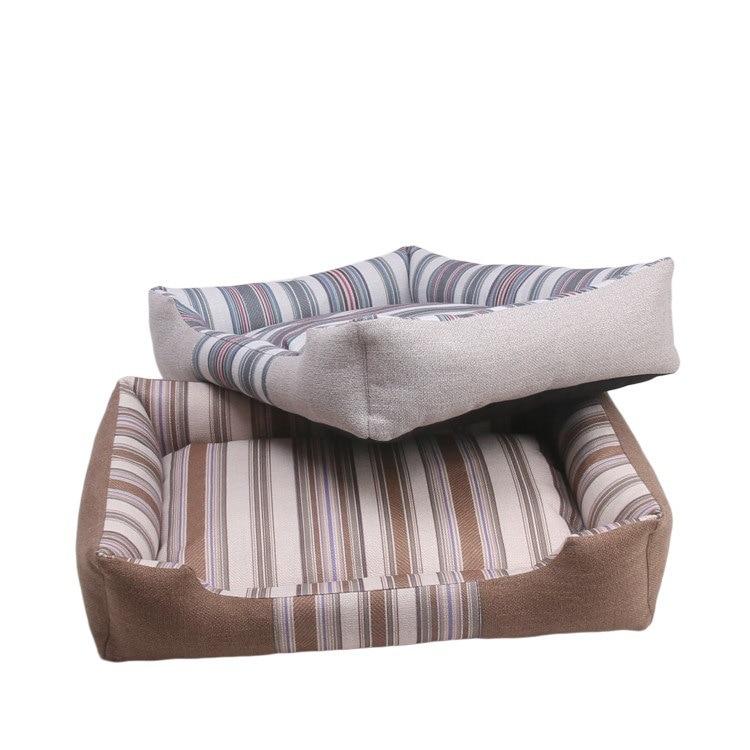 A soft, cozy pet dog bed with a striped pattern, perfect for winter warmth, featuring a removable cover for easy cleaning.