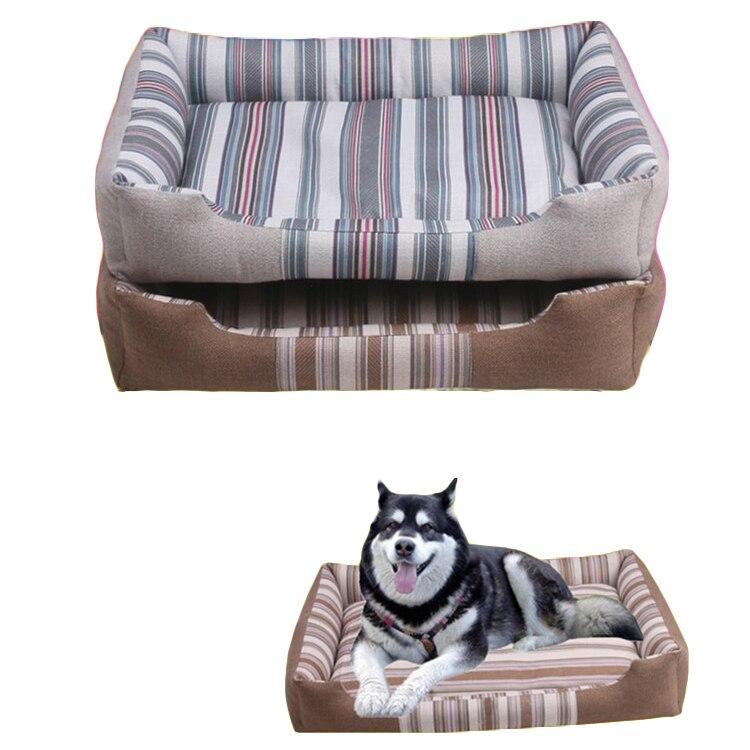 A soft, cozy pet dog bed with a striped pattern, perfect for winter warmth, featuring a removable cover for easy cleaning.
