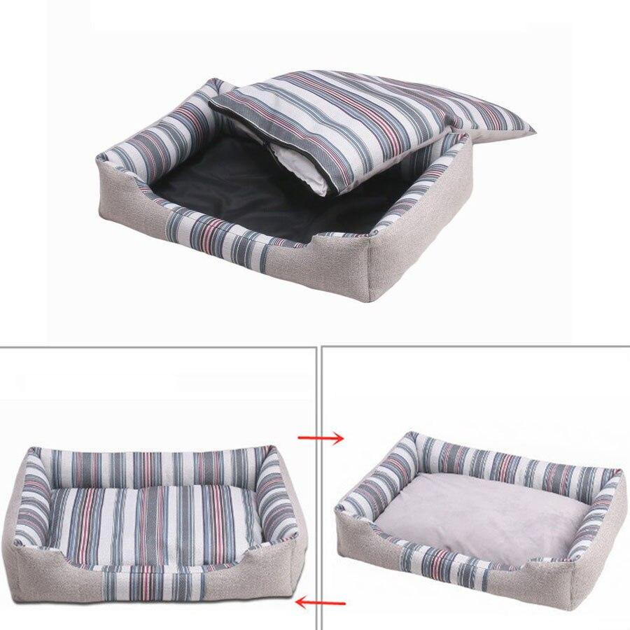 A soft, cozy pet dog bed with a striped pattern, perfect for winter warmth, featuring a removable cover for easy cleaning.