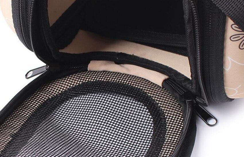 Portable puppy handbag carrier bag in gray, designed for small dogs, featuring a waterproof material and stylish print pattern.