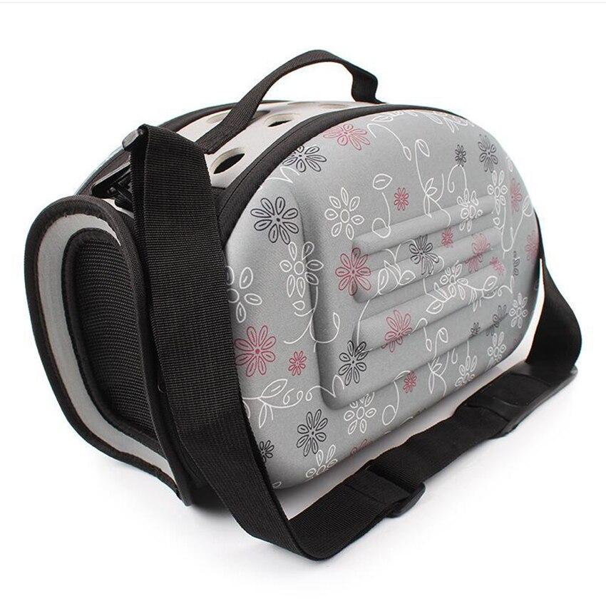 Portable puppy handbag carrier bag in gray, designed for small dogs, featuring a waterproof material and stylish print pattern.