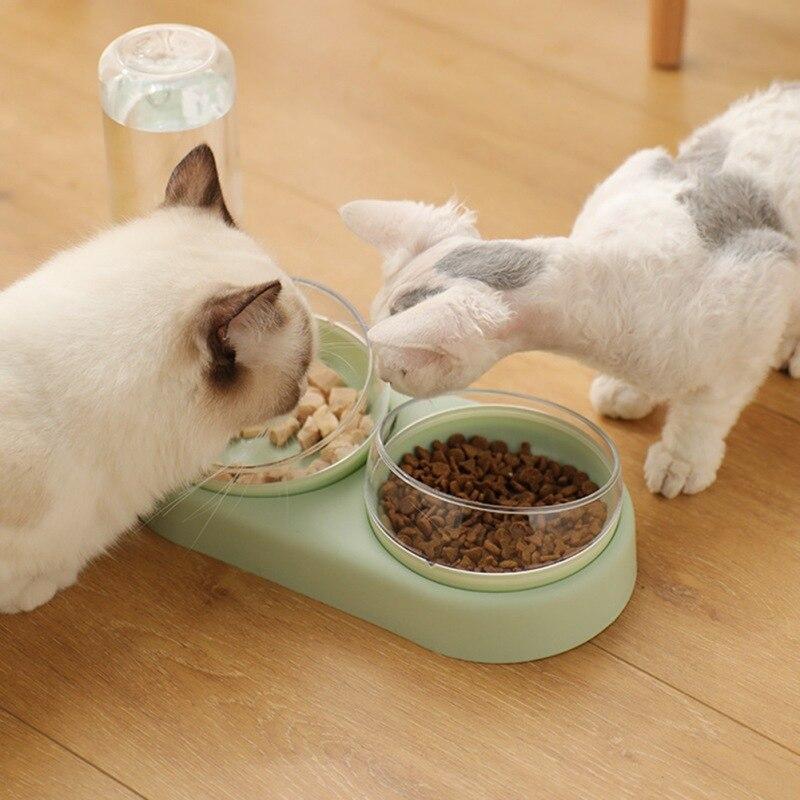 Pet Dog Cat Automatic Feeder Bowl with water bottle, designed for slow feeding and hydration, suitable for dogs and cats.