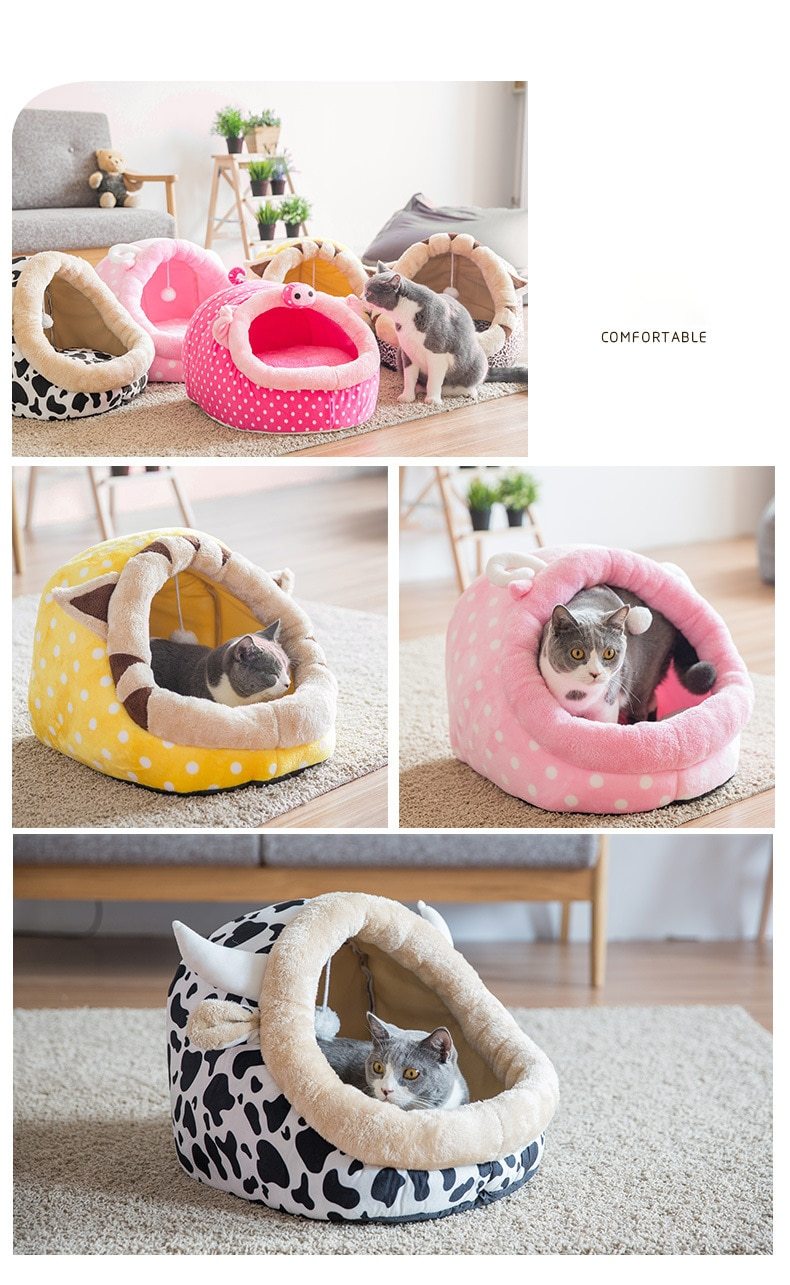 Cute unicorn-shaped pet bed for dogs and cats, featuring a soft cotton exterior and a cozy interior, perfect for winter warmth.