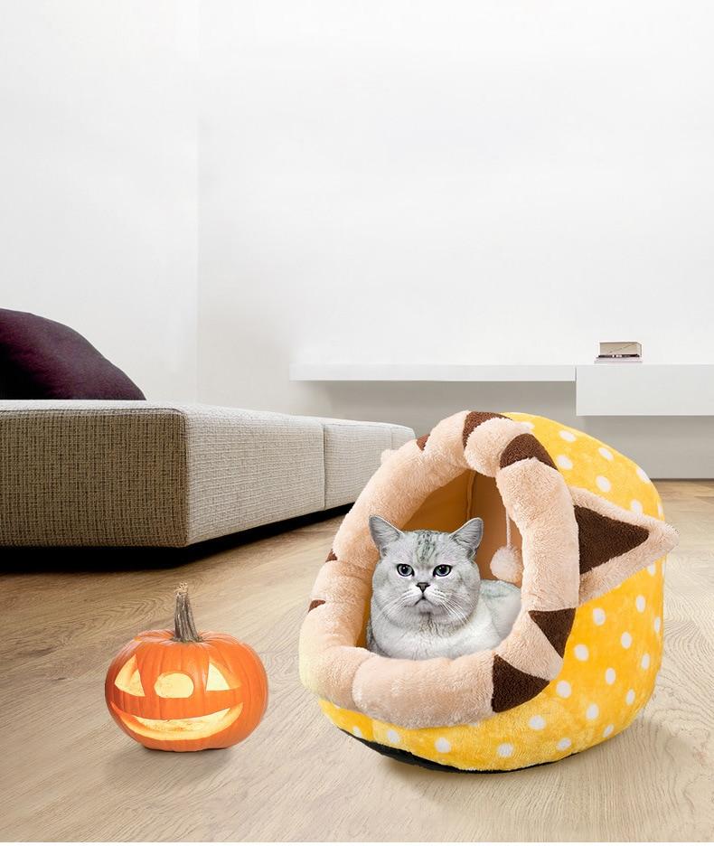 Cute unicorn-shaped pet bed for dogs and cats, featuring a soft cotton exterior and a cozy interior, perfect for winter warmth.