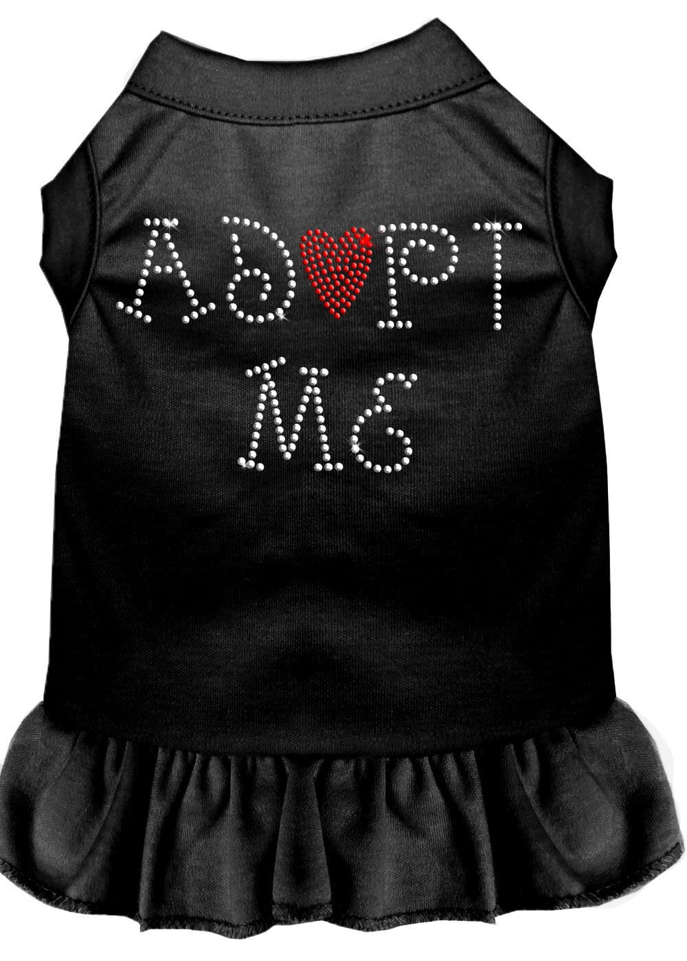 A cute pet dress for dogs and cats featuring rhinestones and a ruffle, with the text 'Adopt Me' prominently displayed.