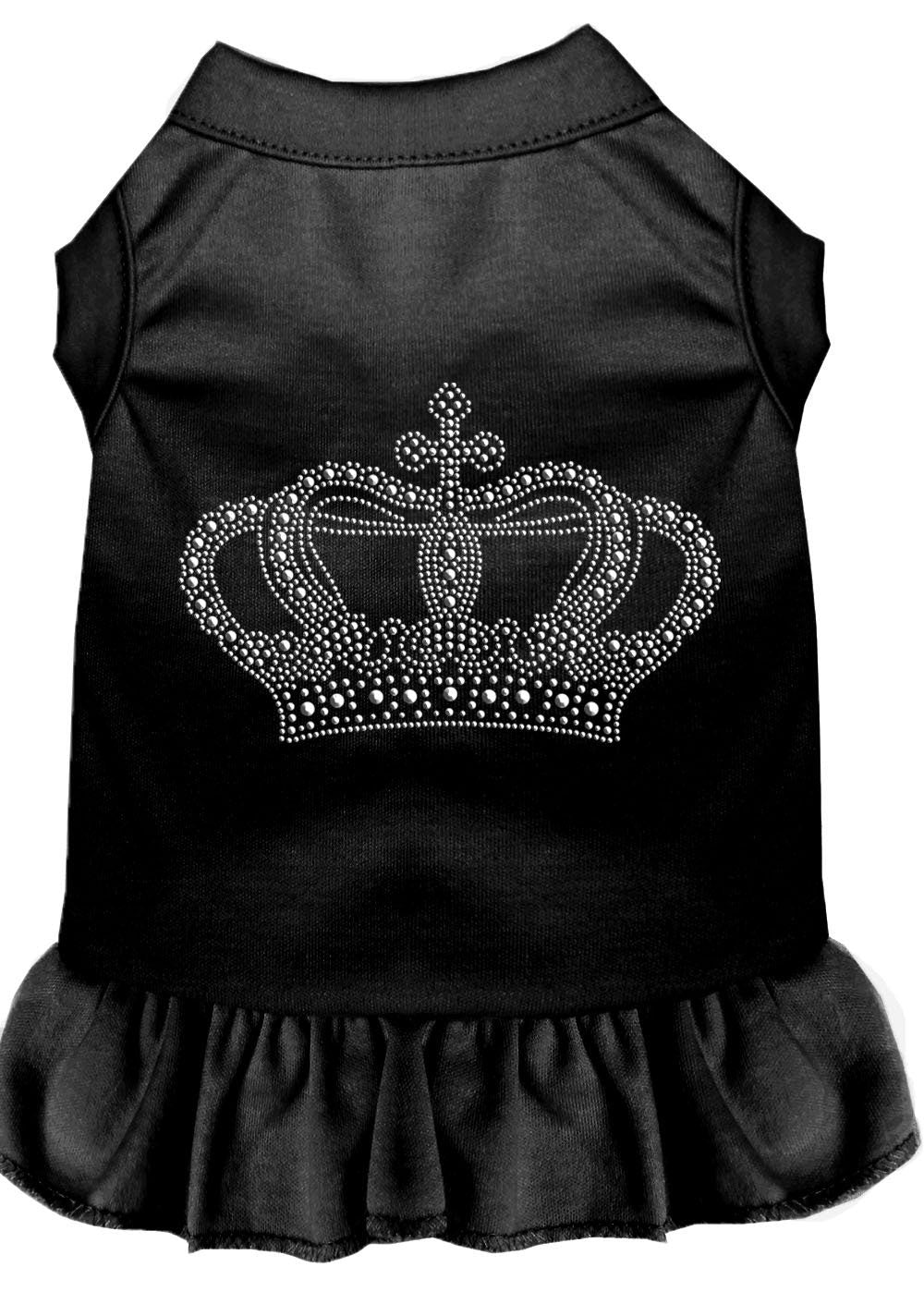 A stylish pet dress featuring rhinestones and a ruffle design, perfect for dogs and cats, showcasing a crown motif.