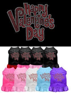 A cute pet dress for dogs and cats featuring rhinestones and a 'Happy Valentines Day' design, perfect for Valentine's celebrations.