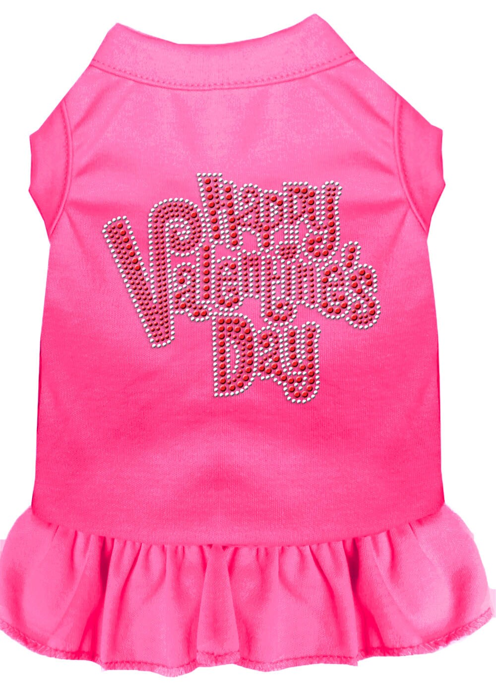 A cute pet dress for dogs and cats featuring rhinestones and a 'Happy Valentines Day' design, perfect for Valentine's celebrations.