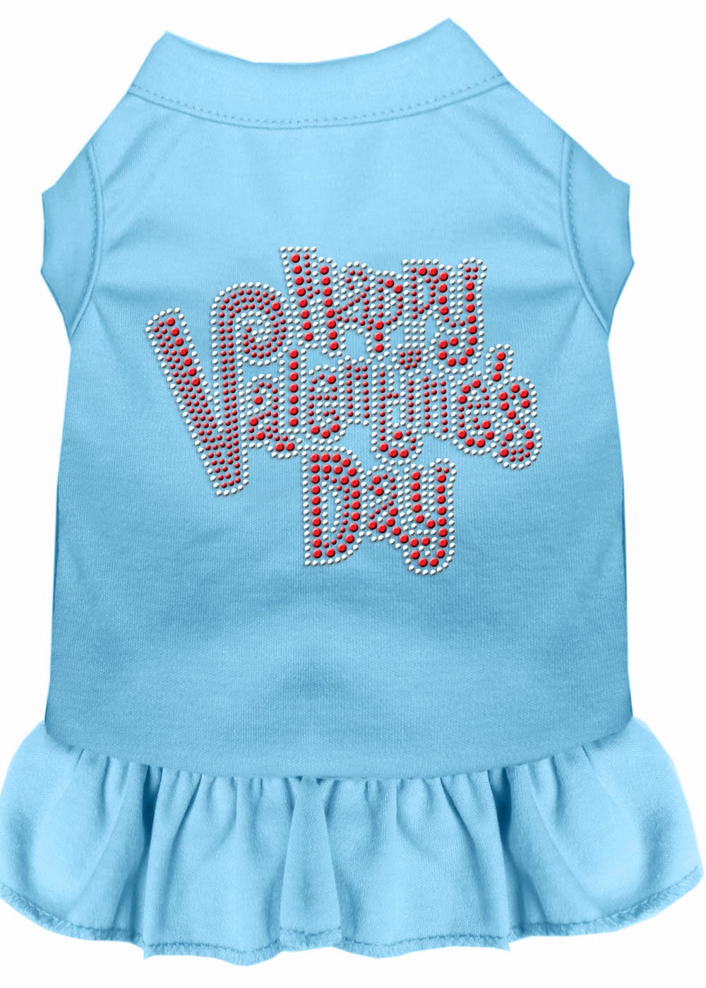 A cute pet dress for dogs and cats featuring rhinestones and a 'Happy Valentines Day' design, perfect for Valentine's celebrations.