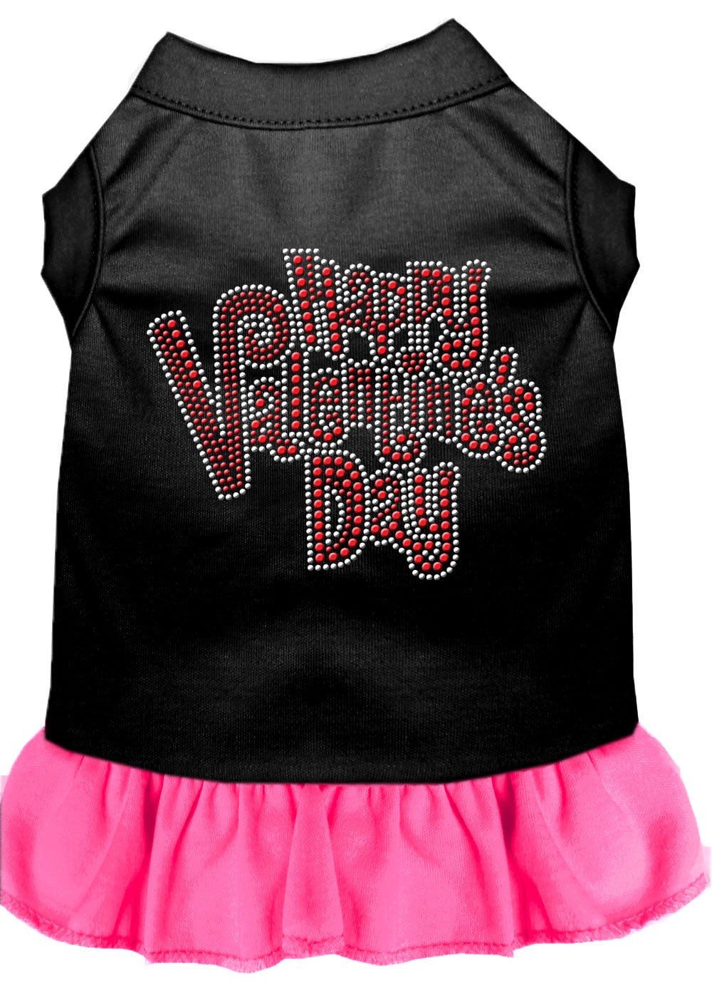 A cute pet dress for dogs and cats featuring rhinestones and a 'Happy Valentines Day' design, perfect for Valentine's celebrations.