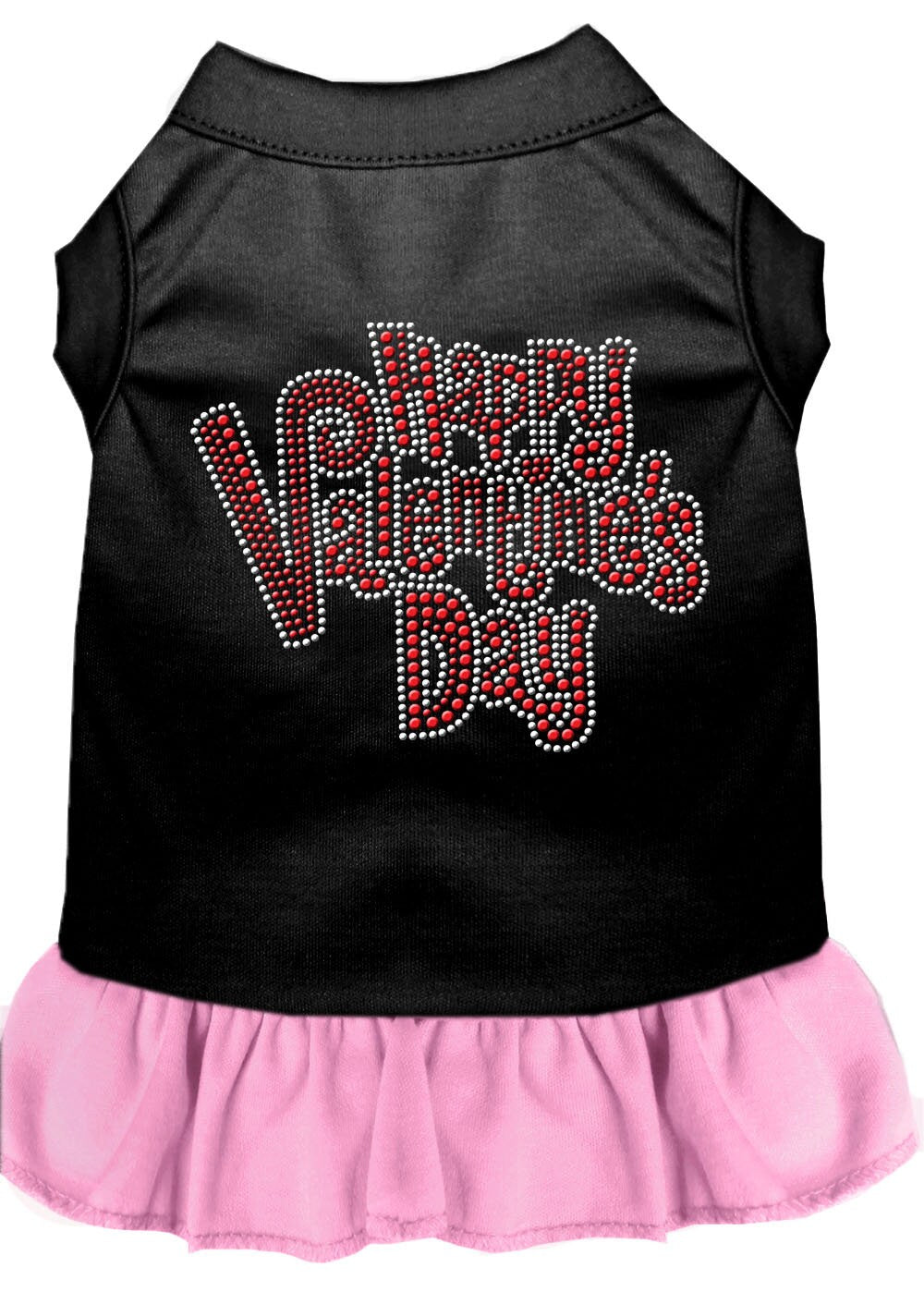 A cute pet dress for dogs and cats featuring rhinestones and a 'Happy Valentines Day' design, perfect for Valentine's celebrations.