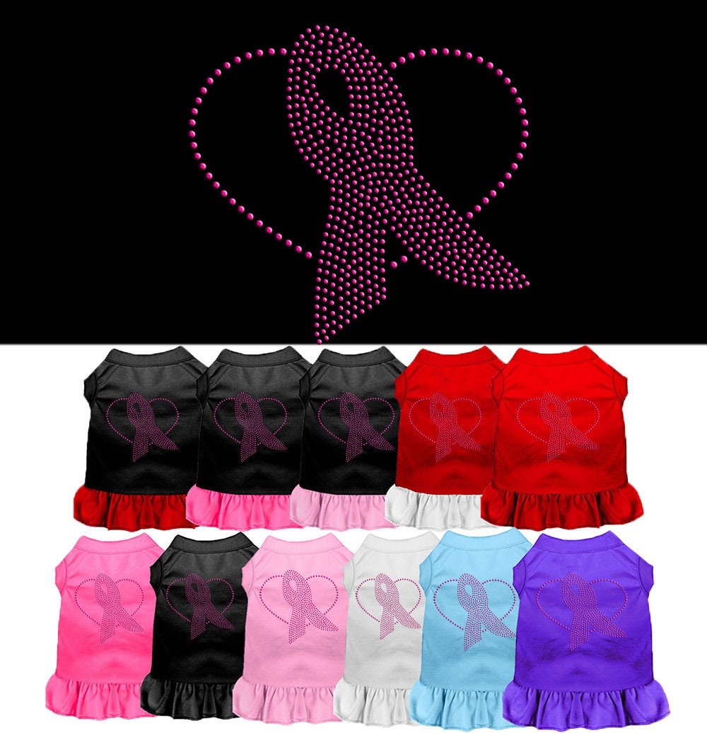 A stylish pink ribbon rhinestone dress for dogs and cats, showcasing soft fabric and elegant design.