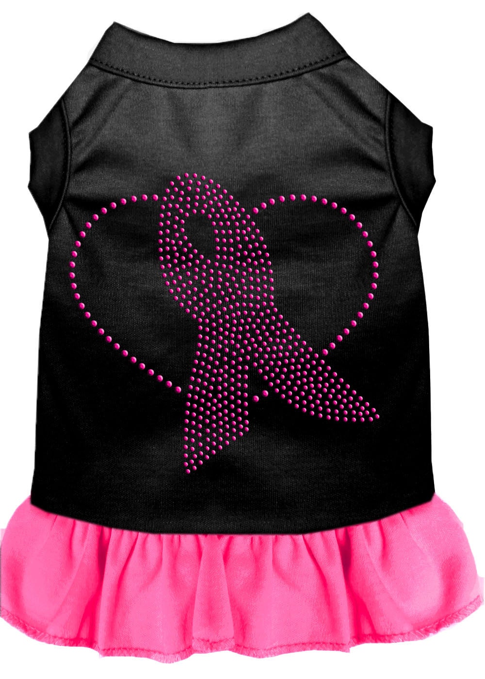 A stylish pink ribbon rhinestone dress for dogs and cats, showcasing soft fabric and elegant design.