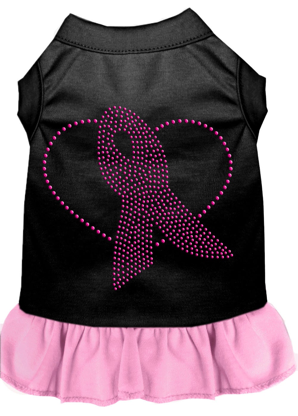 A stylish pink ribbon rhinestone dress for dogs and cats, showcasing soft fabric and elegant design.