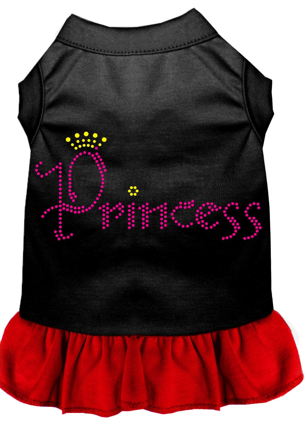 A stylish pet dress featuring rhinestones, designed for dogs and cats, showcasing a princess theme with a soft fabric blend.