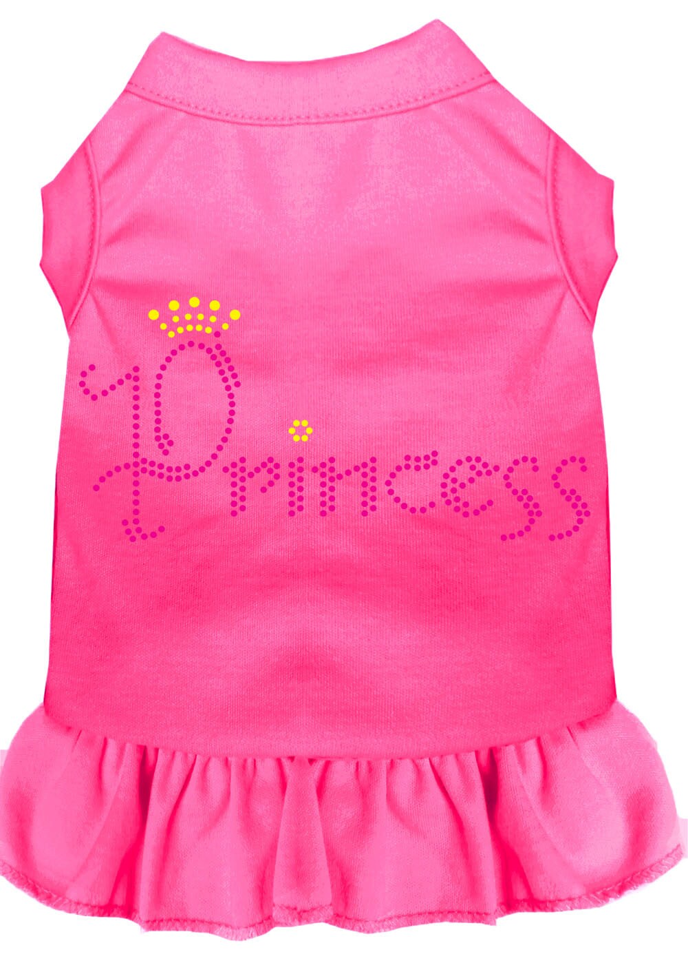 A stylish pet dress featuring rhinestones, designed for dogs and cats, showcasing a princess theme with a soft fabric blend.