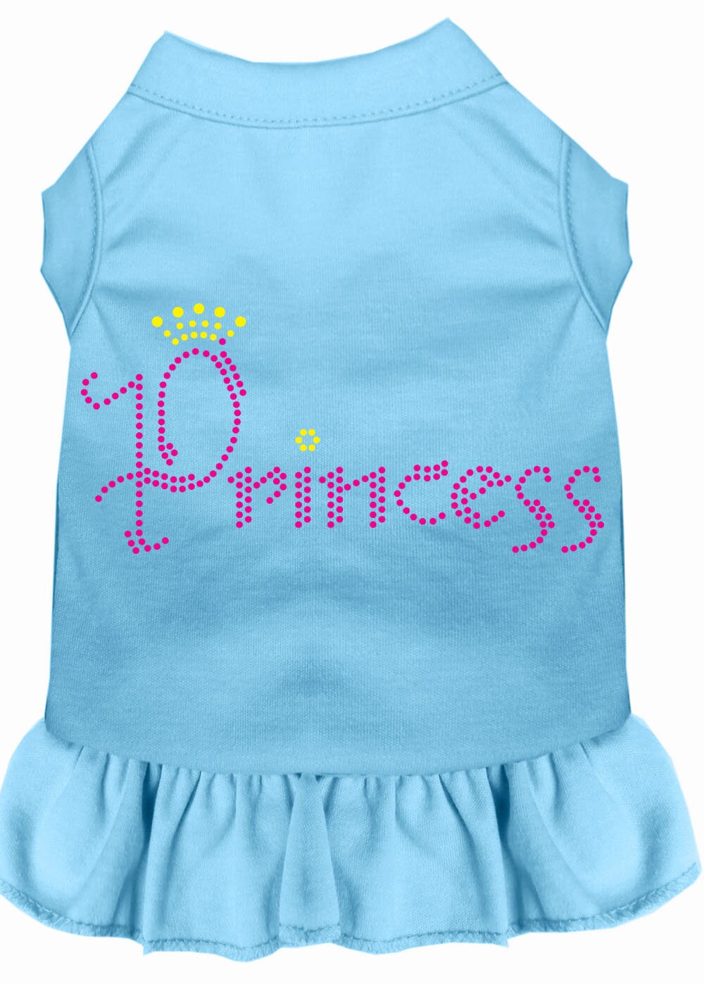 A stylish pet dress featuring rhinestones, designed for dogs and cats, showcasing a princess theme with a soft fabric blend.