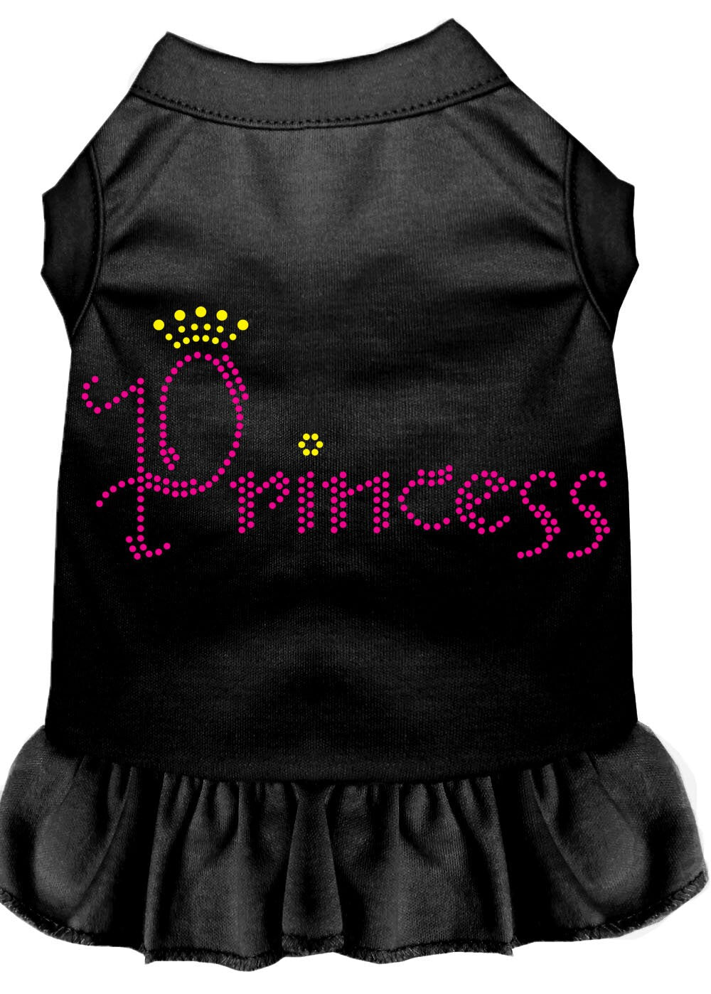 A stylish pet dress featuring rhinestones, designed for dogs and cats, showcasing a princess theme with a soft fabric blend.