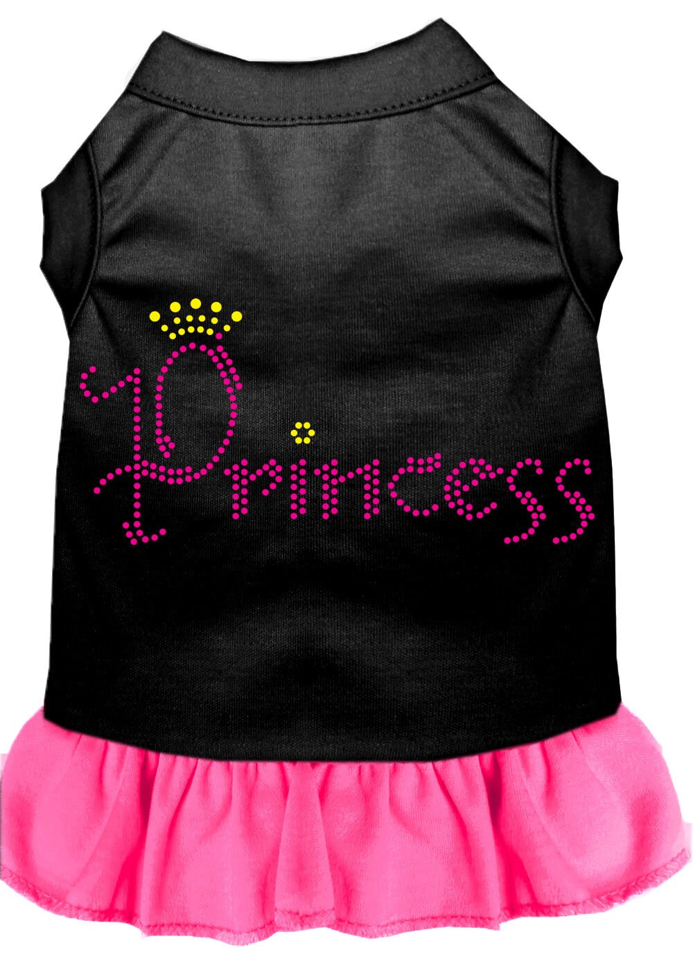 A stylish pet dress featuring rhinestones, designed for dogs and cats, showcasing a princess theme with a soft fabric blend.
